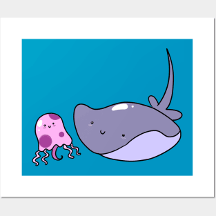 Stingray and Pink Jellyfish Posters and Art